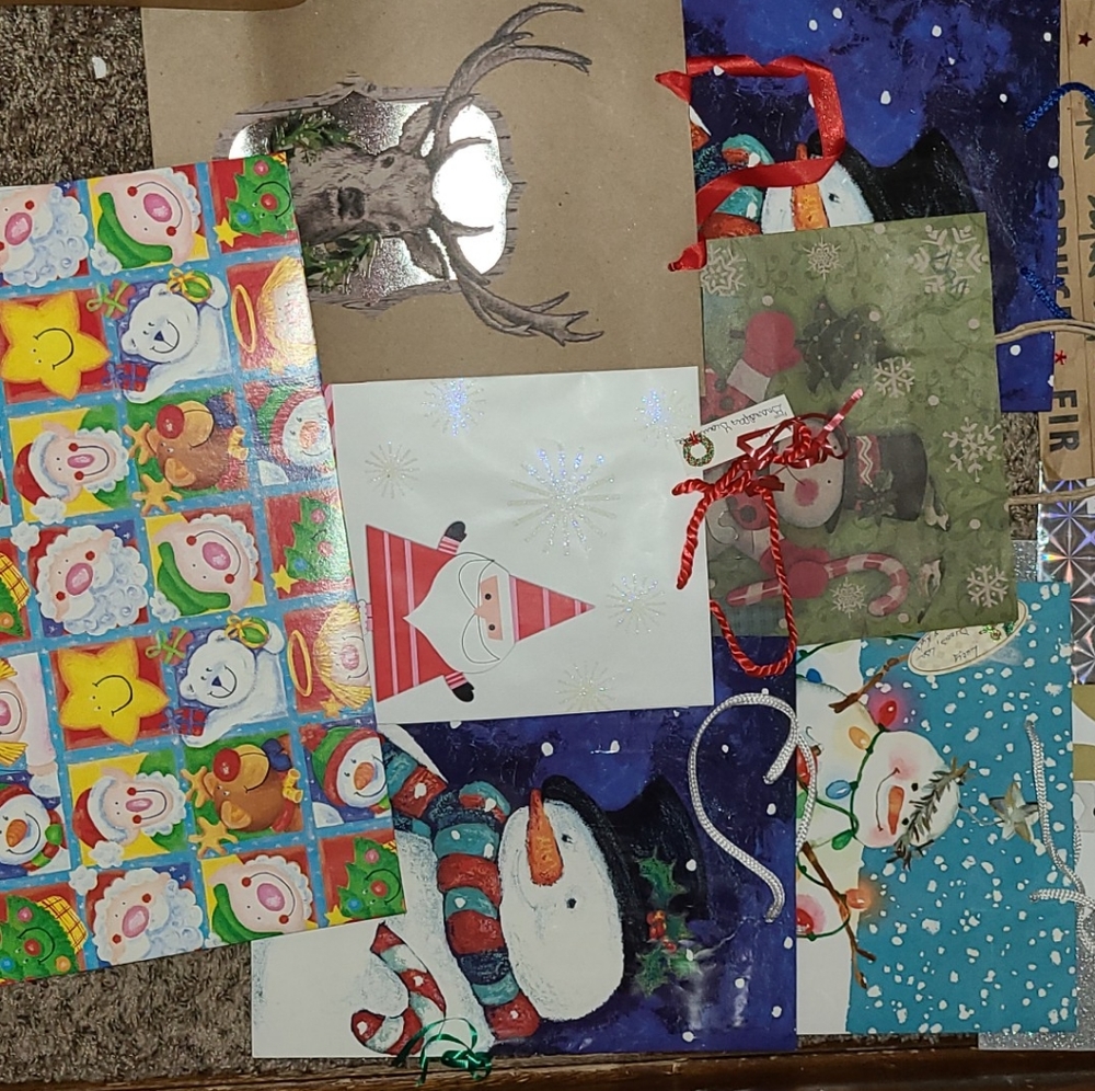 An assortment of Christmas gift bags